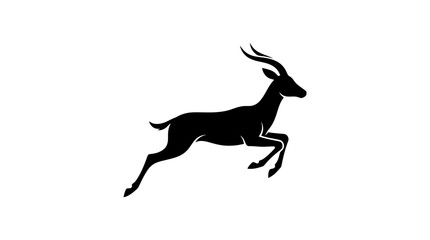 Fototapeta premium Black silhouette of a leaping antelope on white background