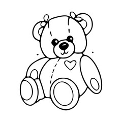 Fototapeta premium minimalist cute teddy bear with heart shape line art illustration