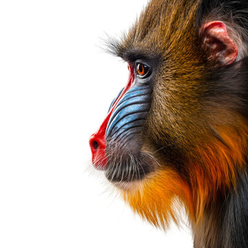 Mandrill monkey head profile isolated on transparent background PNG element