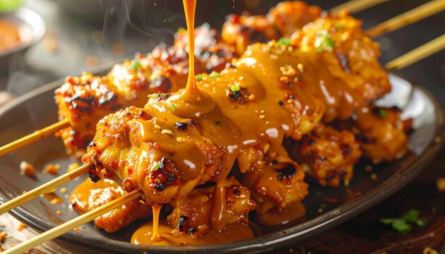 Grilled chicken skewers with sauce