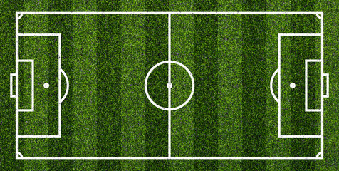 Artificial soccer field top view with white markings on green turf texture. Sports background for tactics, training, stadium, match planning, and game design. © natrot