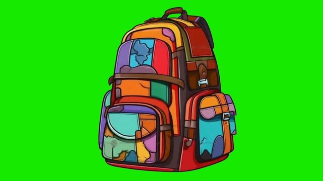 Illustration of a Colorful Backpack with Patterns animation 