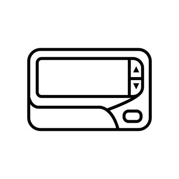 Vintage electronic pager beeper device line icon with buttons for classic telecommunication and messaging.
