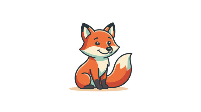 Cute cartoon red fox sitting