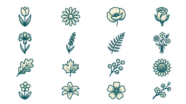 Collection of various flower illustrations.