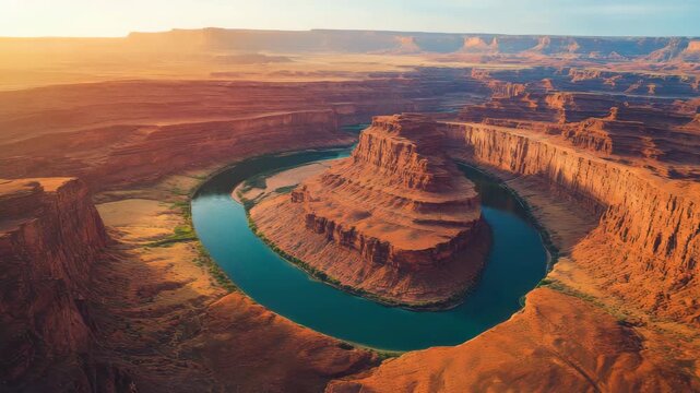 Panoramic Canyon Landscape with a Curving Waterway and Incredible Geological Beauty
