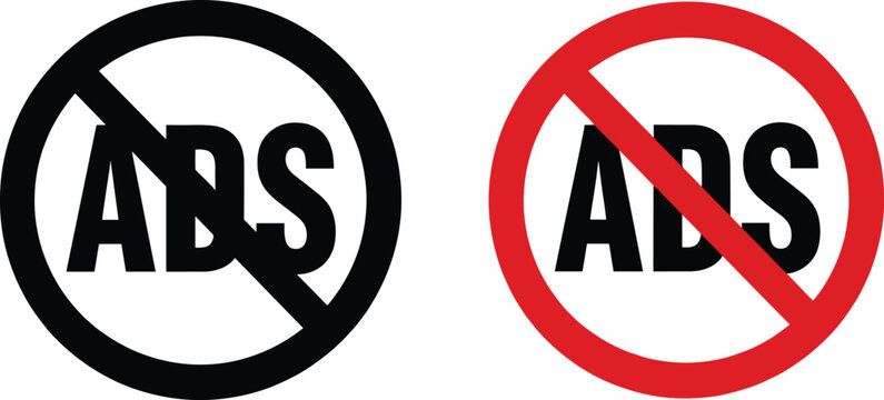 No ads prohibition symbols with red black circles ad free blocking vector illustration artwork