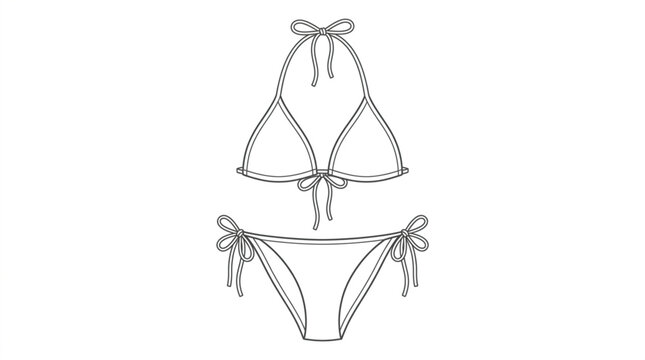 Minimalist fine line art vector illustration of women string bikini set