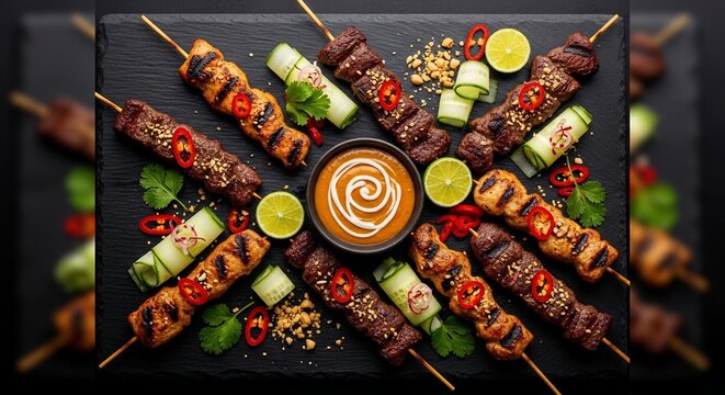 Grilled skewers food presentation