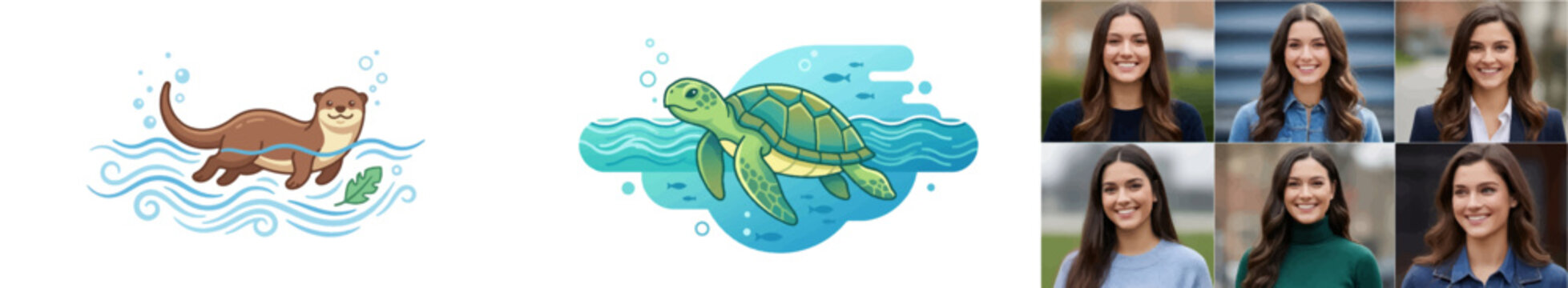 Cartoon otter and sea turtle swimming in ocean with bubbles (7)