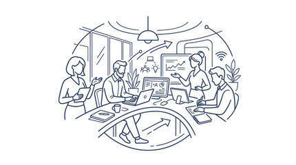 Obraz premium Business Team Meeting Line Art Illustration