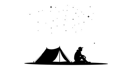 Camping, outdoor adventure, silhouette, night sky, tent and camper © MstMishu