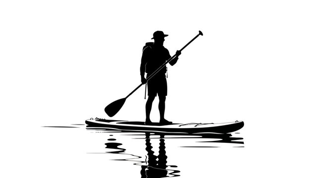 Stand up paddleboard, SUP silhouette, black paddleboarder, water sports icon, vector illustration