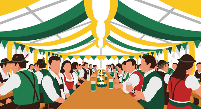 Oktoberfest Celebration People Enjoying Beer Tent.