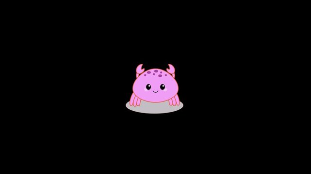 Cartoon animation of a purple crab appearing. Repeated motion vector graphic concept.