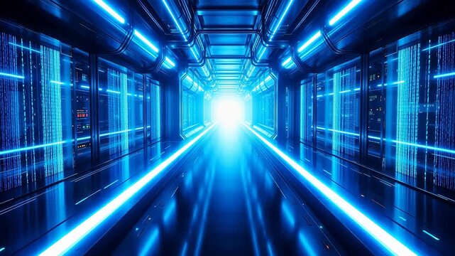 Futuristic corridor with glowing lights