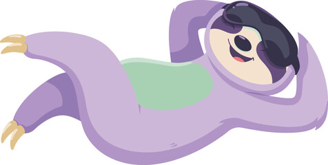Fototapeta premium A happy purple sloth wearing an eye mask for deep relaxation and self care as it lounges comfortably on its back