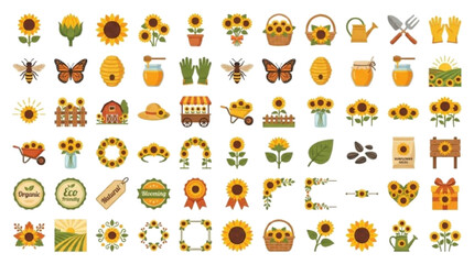 Fototapeta premium sunflower set of floral elements