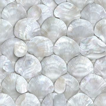 Seamless White Mother of Pearl Shell Pattern with Iridescent Capiz Seashell Texture