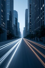 Fototapeta premium Dynamic Urban Movement: Blue Hour City Street with Light Trails