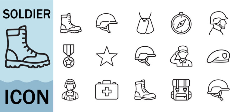 Soldier icon set military equipment and gear vector