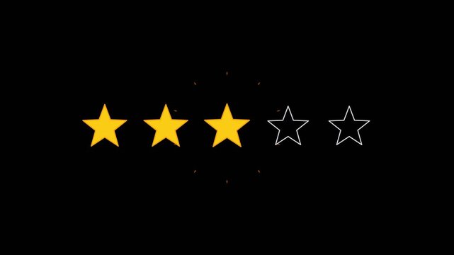 Animation of five yellow stars filling up for rating or review