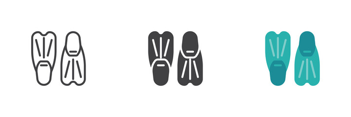 Swimming flippers icon, line swimming flippers, solid swimming flippers, flat colorful swimming flippers. Vector sign and symbol with color icon. © alekseyvanin