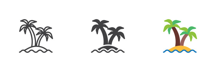 Obraz premium Palm island icon, line palm island, solid palm island, flat colorful palm island. Vector sign and symbol with color for tropical travel icon.