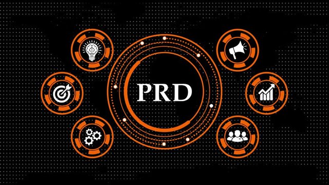 Business management concept showing circular icons with prd text display.