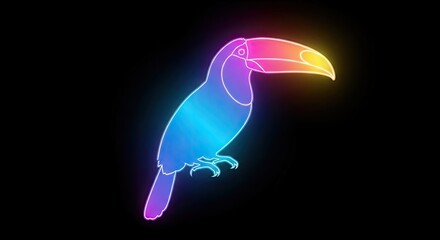 Obraz premium Neon toucan silhouette with rainbow color gradient.