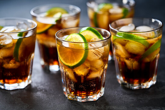 cocktail Cuba Libre with brown rum, cola and lime. Cuba Libre or long island cocktail.