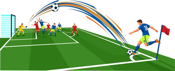 Football Player Kicking Ball from Corner Vector Illustration Match Scene © MDARIFULISLAM