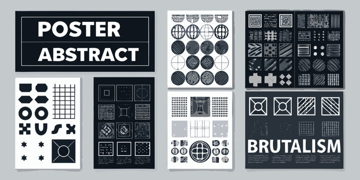 Brutalist style abstract geometric patterns a collection of black and white vector illustrations pattern brutalism