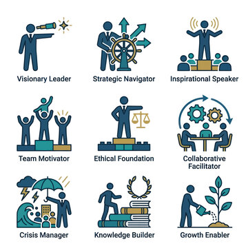 Business Leadership And Teamwork Icons.