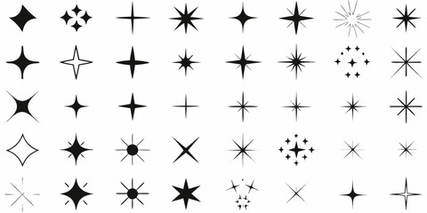 Collection Of Black And White Star Spar Shapes On A White Background astral celestial constellation © Rina