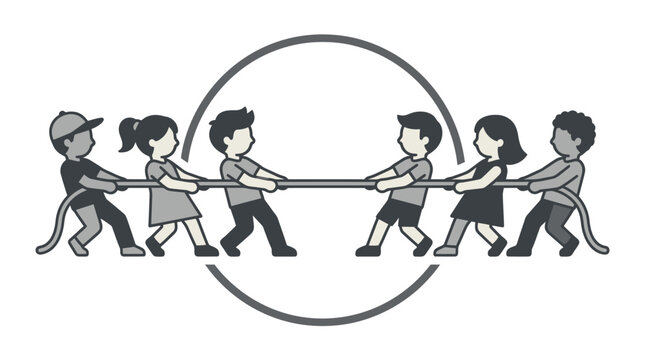 Children playing tug of war game.