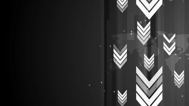 Abstract business background with downward arrows world map and geometric shapes animation