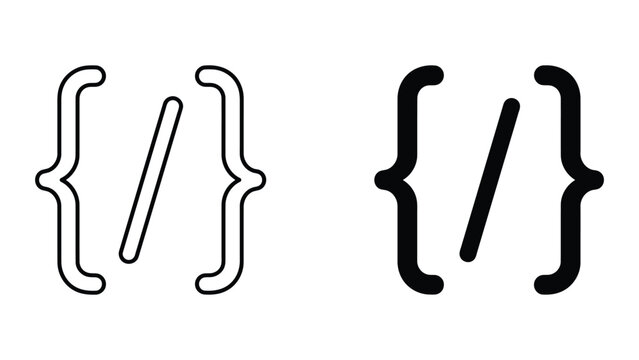Programming code bracket icon set with slash for software development web coding and script syntax representing technical engineering and computer programming user interface design elements