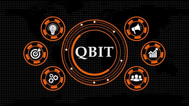 Business management qbit concept animation with digital HUD elements.