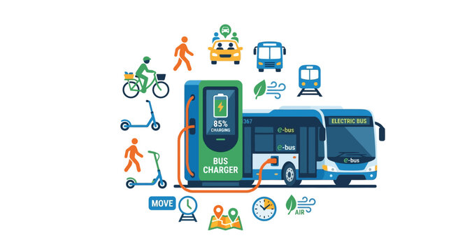 Sustainable Urban Transportation: Electric Vehicles, Charging Station, E-Bus, Scooter, Bike