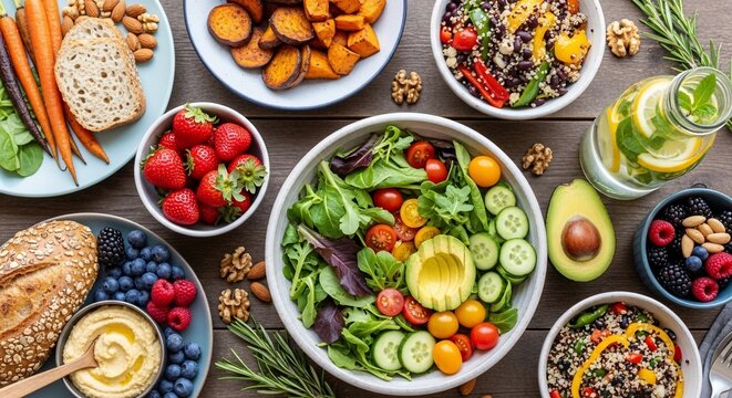 Healthy food assortment overhead