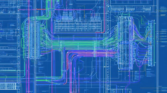 Complex electrical wiring diagram blueprint