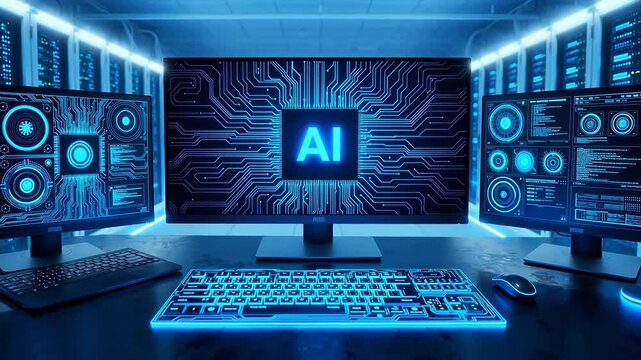 AI technology setup with monitors