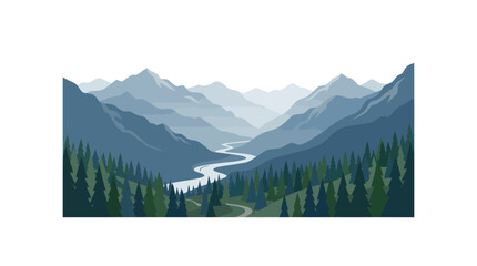 Mountain Landscape with River Vector Illustration © Dodol Creative Stock