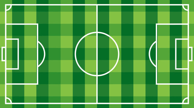 Green soccer field, football pitch, sports background, vector illustration, green plaid pattern