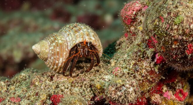 Hermit crab on coral reef
