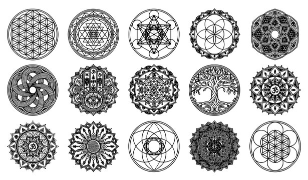 Decorative Mandala Ornament Collection Sacred Geometry Circular Pattern Vector Set