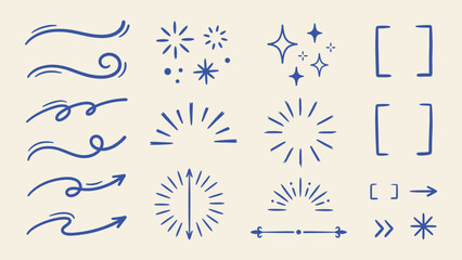 Hand drawn vector doodle elements set with swirls arrows sparkles starbursts brackets and dividers for graphic design decoration © Artastic