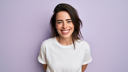 Obraz premium Young western woman wearing a white tshirt and light shorts in a relaxed summer casual style that represents comfortable warm weather fashion popular in Europe and America.