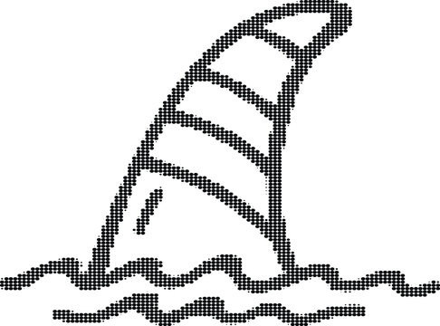 Windsurfing sail icon with halftone pattern design style for active water sports theme illustration on grey grid background.